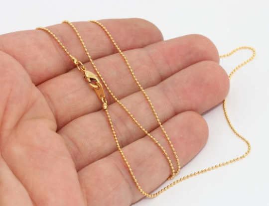24'' 1mm 24k Shiny Gold Ball Necklace, Ball Necklace Chain, CHK388