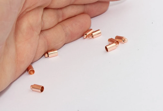 4x8mm Rose Gold Bead Caps, Inner Size 3,5mm, Cord End, MTE1158