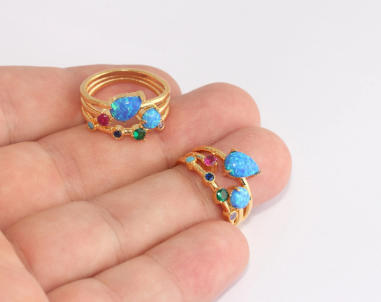 17,5mm 24k Shiny Gold Triple Ring, CZ Mixed Stone Sky Ring, XP239