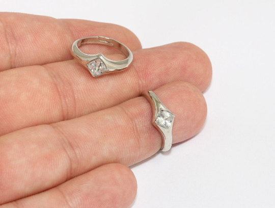 16-17mm Rhodium Plated Micro Pave Rings, CZ Dainty,Rings MLS985