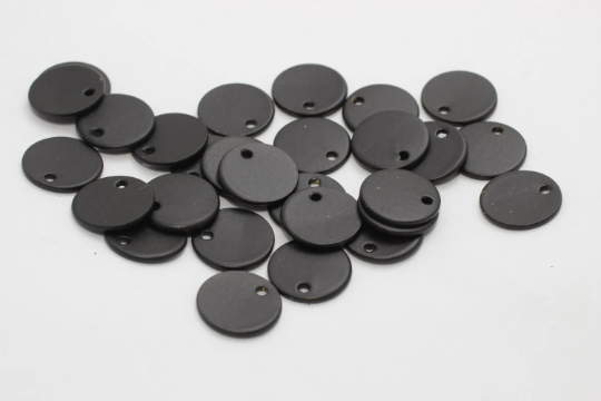 10mm Black Plated Round Charms, Round, Stamping, ETS195