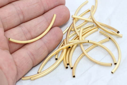 Curved Square Tubes Findings, 24k Gold Plated & Brass Material, BRT119
