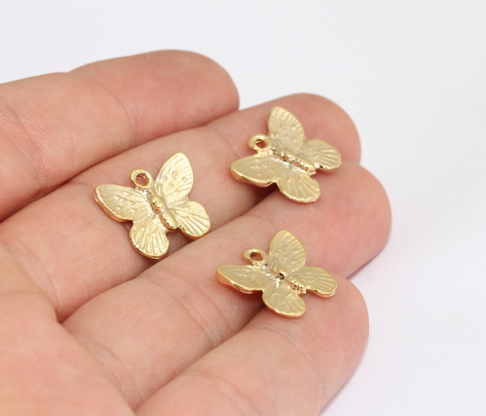 13x17mm 24k Shiny Gold Butterfly Charms, Butterfly, FNL89