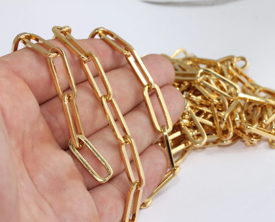 8x22mm 24k Shiny Gold Link Chain, Handmade Chain,             BXB350