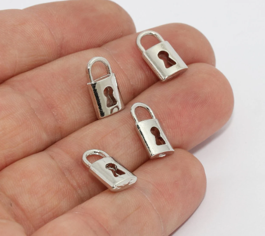 7x14mm Silver Plated Padlock Charms, Mini Lock Charms, MTE1011