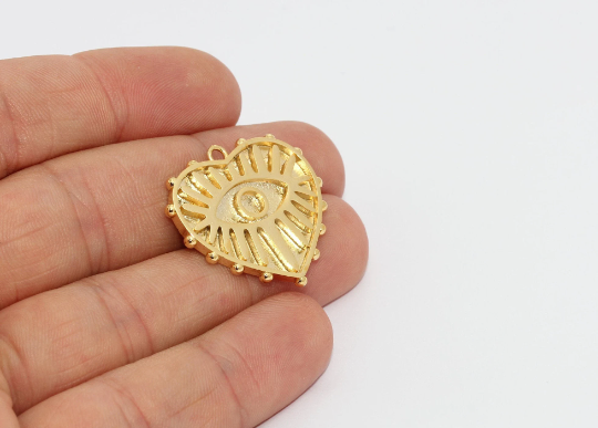 27x28mm 24k Shiny Gold, Heart, Gold Charms, Gold Heart MTE1488