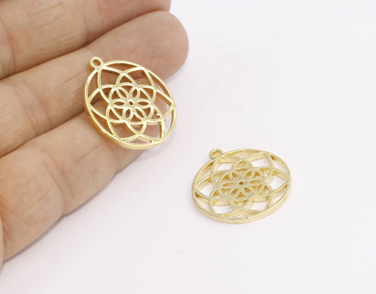 23x26mm 24k Shiny Gold Flower of Life, Yoga Necklace,        MTE248