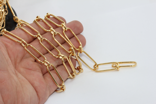 11x28mm 24k Shiny Gold Link Chain, Handmade Chain,   BXB229-1