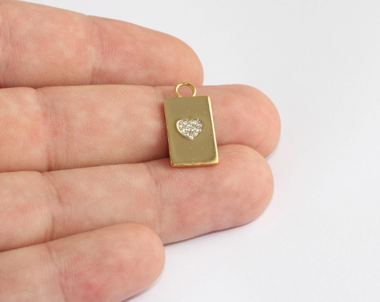 11x21mm 24k Shiny Gold Heart Pendant, Rectangle, Gold , MLS684