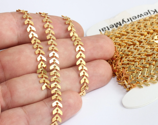 6mm Shiny Gold Arrow Chains, Chevron Chain, Gold BXB240