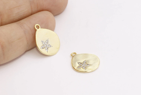 15x20mm 24k Shiny Gold Drop Charms, Micro Pave Charm ZRCN704