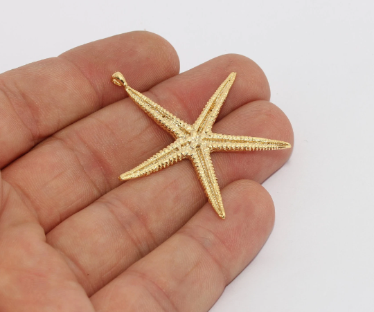 40x45mm 24k Shiny Gold Starfish, Starfish Charms, CHK582