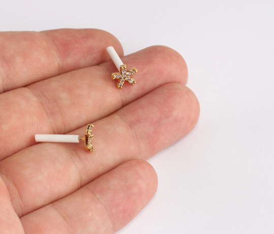 9mm 24k Shiny Gold Stud Earrings, Micro Pave Earrings, SLM220