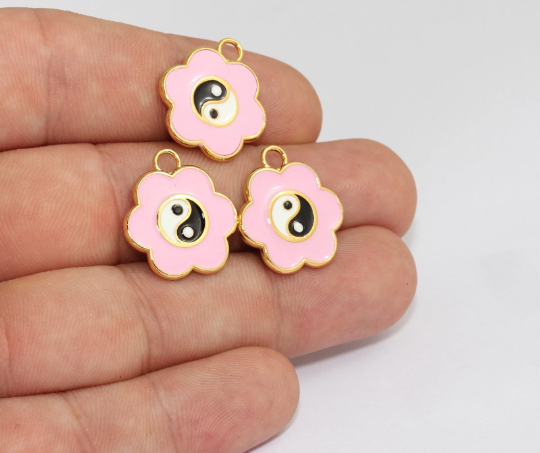 19x21mm 24k Shiny Gold Flower Charms, Yin Yang , MLS214