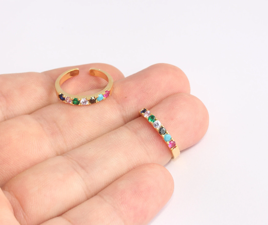 19mm 24k Shiny Gold Micro Pave Rings, Dainty Rings, CZ SLM593