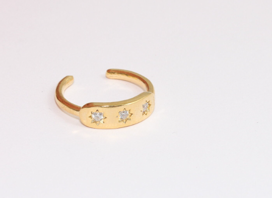 16mm 24k Shiny Gold Star Rings, Micro Pave Dainty Rings, MLS87