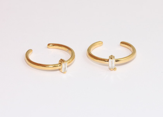 16-17mm 24k Shiny Gold Baguette Rings, Micro Pave Gold MLS84