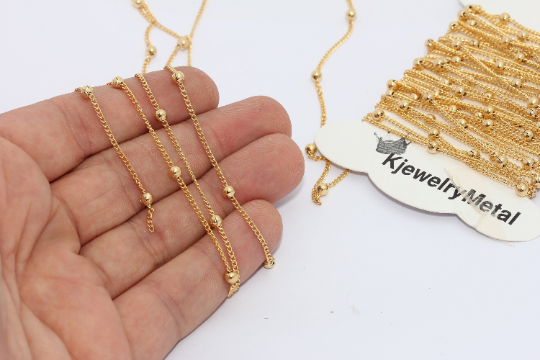 24k Shiny Gold Ball Chain 1,4mm Soldered Chain, Bulk Lot Chains, BXB263