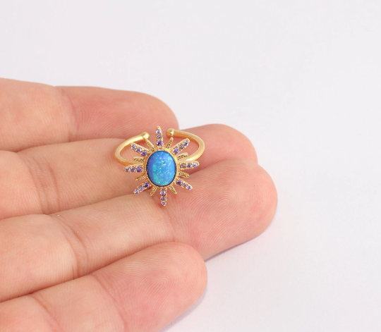 16-17mm 24k Shiny Gold Sun Ring, CZ Micro Pave Sun Rings, SLM898