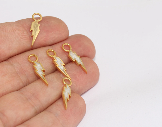 5x20mm 24k Shiny Gold Charms, Cream Lightning Charm, FNL176