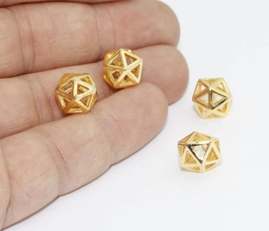 12mm 24k Shiny Gold Open Pyramid Beads, 3D Beads, Cube BRT630