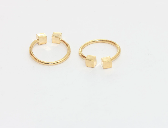 17mm 24k Shiny Gold Cube Rings, Adjustable Ring , MTE827