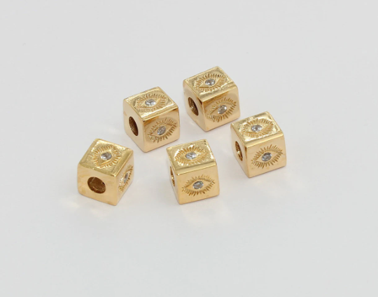 Shiny Gold CZ Evil Eye Beads