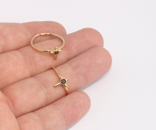 18-19mm 24k Shiny Gold Cross Ring, CZ Micro Pave Cross SLM278