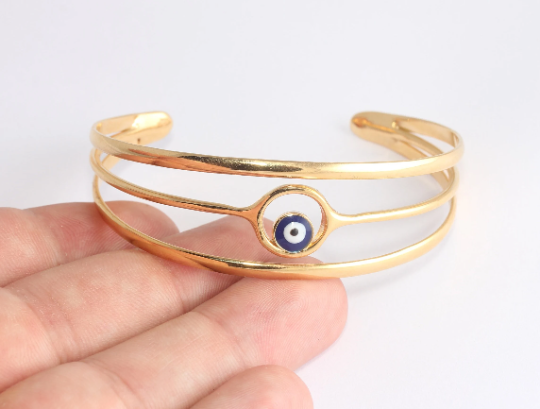 60mm 24k Shiny Gold Evil Eye Bracelets, Blue Evil Eye BXB374-2