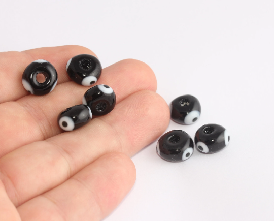 Perline nere anti-malocchio da 13 mm, perline rotonde anti-malocchio, SLM947