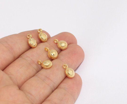 8x11mm 24 ayar Parlak Altın Kabuk Tılsımı, Deniz Kabuğu, Damla Tılsımlar FNL169