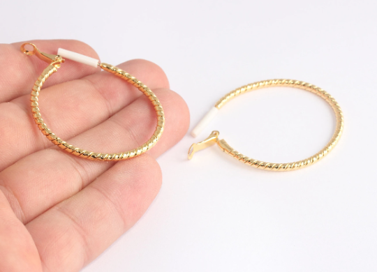 40mm 24k Shiny Gold Hoop Earrings, Gold Ear , Twisted , CHK681