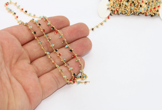 24k Shiny Gold Crystal Chains, Beaded Chains, Rosary Style BXB249-2