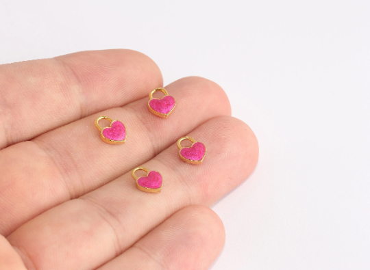 7x9mm 24k Shiny Gold Heart, Heart Pendant, Pink, Gold SLM164