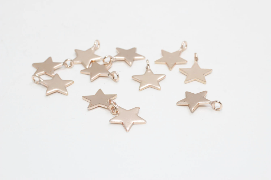 9x12mm Rose Gold Star Charms, Star Pendant, Star Necklace, Bracelet Charms, Gold Star Beads, Rose Gold Plated Findings, BS, ROSE392