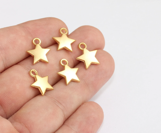 Ciondoli a forma di stella in oro opaco 24k da 13x15 mm, ciondolo a forma di stella, oro MLS166