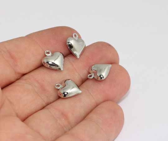 11x13 mm Rodyum Kaplamalı İçi Boş Kalp Charms, Mini FNL166