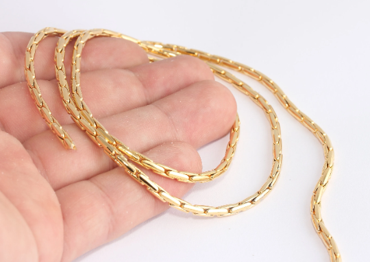 3mm 24k Shiny Gold Cable Chains, Knitted Brass Chain, CHK719-3