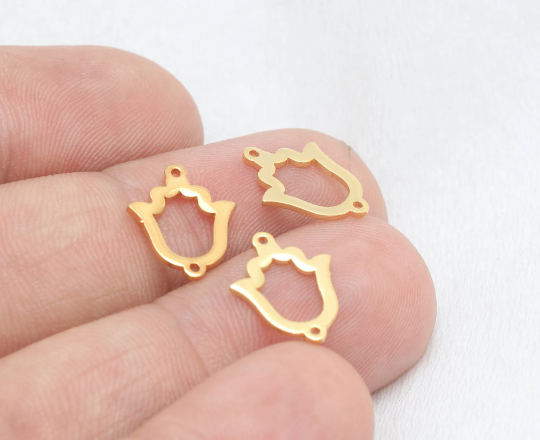 10x14mm 24k Shiny Gold Hamsa Charms, Two Hole , BRT767