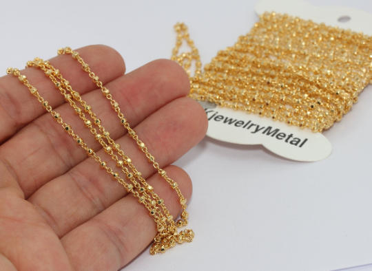 2,5mm 24k Shiny Gold Cube Chain, Soldered Chain, Gold BXB304