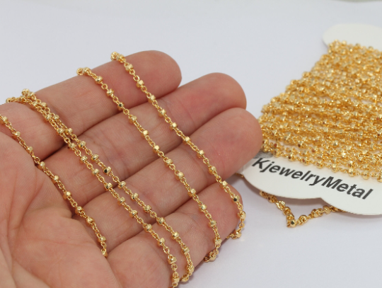 2,5mm 24k Shiny Gold Cube Chain, Soldered Chain, Gold           BXB304