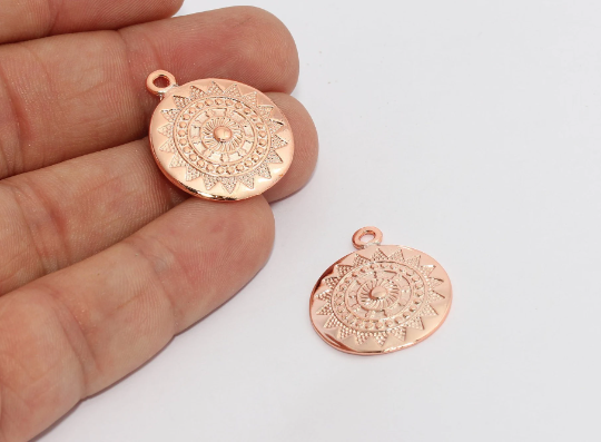 21x26mm Rose Gold Medallion, Sun Charms, Necklace, Rose MTE756