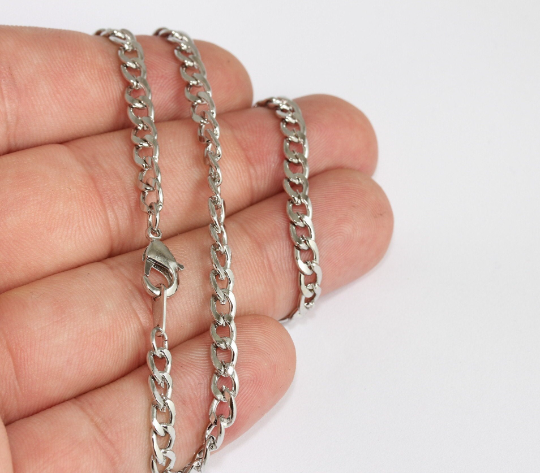 17" Rhodium Plated Curb Necklace, Ready Made Necklace, CHK568-2