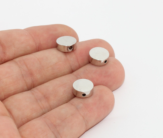 10mm Rhodium Plated Beads, Round Coins, Flat Round Beads, MTE81