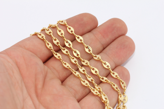 5x6mm 24k Shiny Gold Sailor Chains, Soldered Chains, BXB246-1