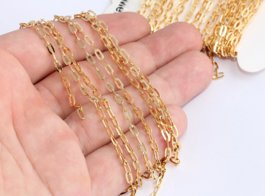 2,5x6mm 24 ayar Parlak Altın Bağlantı Zinciri, Altın Çubuk Zincir, Altın CHK76