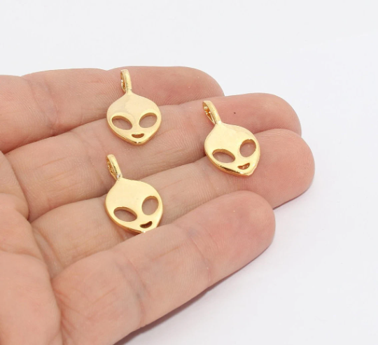 12x22mm 24 ayar Parlak Altın Uzaylı Tılsımı, Uzaylı Başı Tılsımı, MTE959
