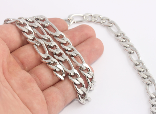 9x19mm Rhodium Plated Faceted Chain, Strong Curb Chain,  CHK652-3
