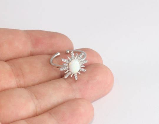 16-17mm Rhodium Plated Sun Rings, CZ Sun Rings, White MLS727