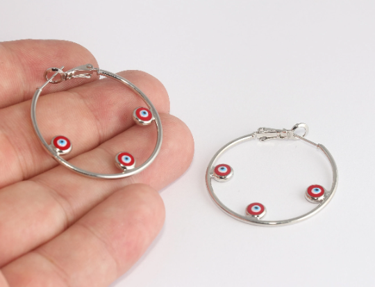 35mm Rhodium Plated Earring Hoops, Hoop Ear Wire,Silver MLS423